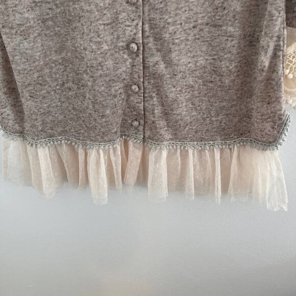 Areve Cardigan Womens Medium Beige Fairycore Cottagecore Sweater Romantic Linen - Picture 5 of 10